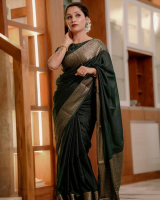 ROOP LAVANYA Woven Kanjivaram Pure Silk Saree(Dark Green)