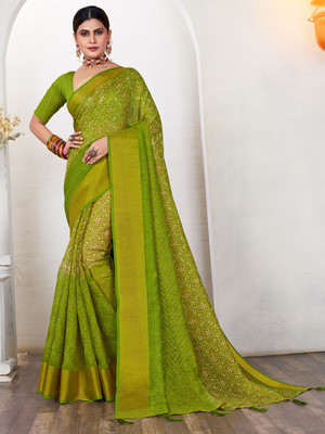 Divastri Printed Bandhani Silk Blend Saree(Yellow)
