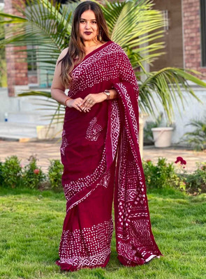 RAVI JANKI Printed Daily Wear Cotton Blend Saree(Maroon)