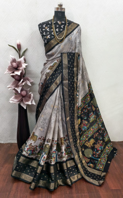 Sanjana Silks Printed, Woven Bollywood Viscose Rayon Saree(Black)