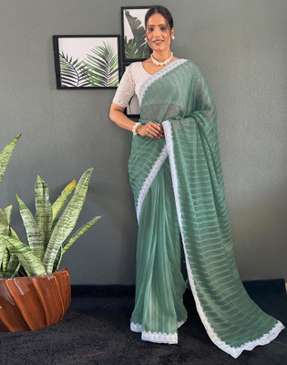 Satrani Embellished Bollywood Chiffon Saree(Green)