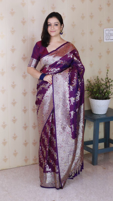 Plothah: Woven, Self Design Banarasi Pure Silk Saree(Purple)