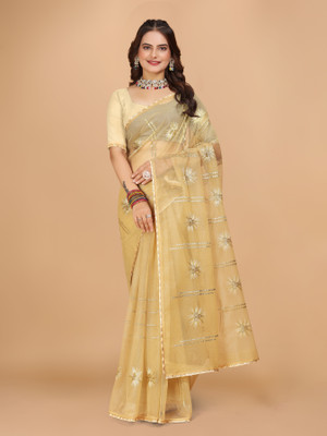 DRIZOMIZ Self Design Bollywood Organza Saree(Cream)