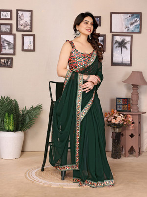 supremesarees Solid/Plain Banarasi Organza Saree(Green)