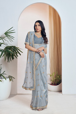 Tasrika Embroidered Bollywood Net Saree(Grey)
