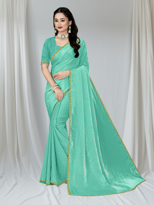 SHANI CREATIONS Solid/Plain Saree with Attached Blouse Satin, Jimmy choo Saree(Light Green)