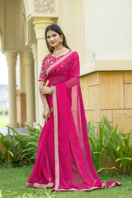 Disha Fashion Embroidered Banarasi Georgette Saree(Pink)