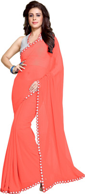 MIRCHI FASHION Embellished, Solid/Plain Bollywood Georgette Saree(Orange)