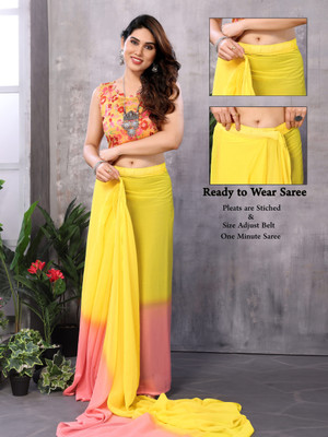 SARIK Dyed Bollywood Georgette Saree(Yellow)