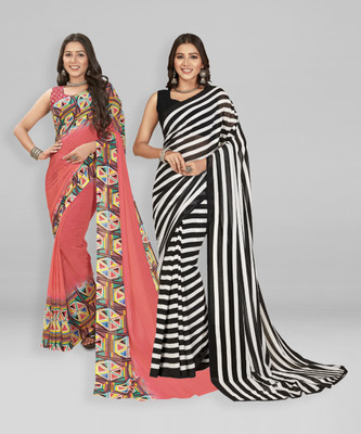 kashvi sarees Striped Daily Wear Georgette Saree(Pack of 2, Multicolor)