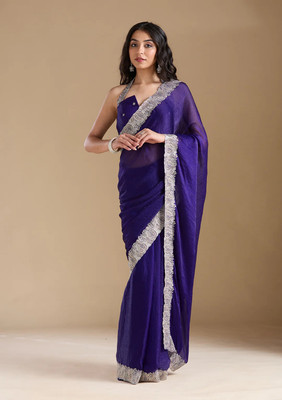 Aarvi Enterprise Embroidered Bollywood Chiffon Saree(Blue)