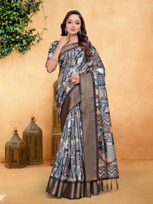 DRIZOMIZ Digital Print Bollywood Cotton Silk Saree(Multicolor)