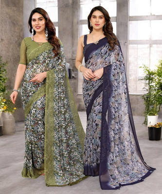 Moda Rapido Printed Bollywood Georgette Saree(Pack of 2, Multicolor)