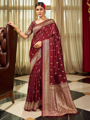 ANOUK Woven Banarasi Silk Blend Saree(Maroon)