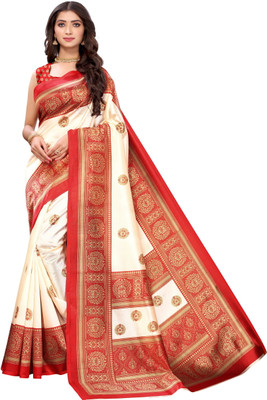 Fabwomen Applique Mysore Silk Blend Saree(Red)