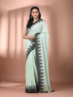 makalitraders Self Design Handloom Pure Cotton Saree(Light Green)