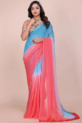 Falessa Ombre Bollywood Georgette Saree(Light Blue, Red)