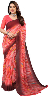 THE URBAN DIVA Printed Bollywood Georgette Saree(Red)