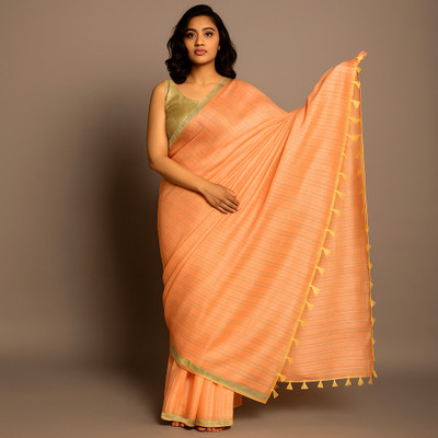 Ruhabs Striped Handloom Pure Cotton Saree(Multicolor)
