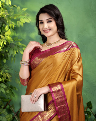 Octa Apparel Solid/Plain, Striped Banarasi Cotton Silk Saree(Multicolor)