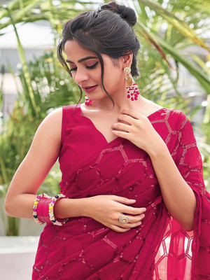 Clemira Embroidered Bollywood Georgette Saree(Pink)