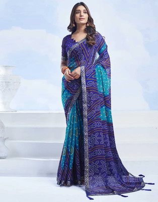 Panchvati NX Printed Bandhani Georgette Saree(Blue)