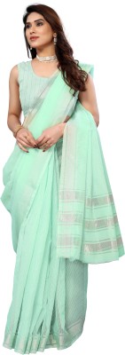 stylescope Solid/Plain Kota Doria Cotton Blend Saree(Green)