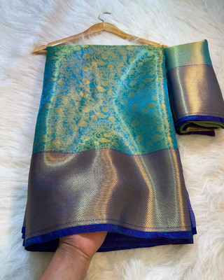 Mkfabrics Woven Banarasi Tissue Saree(Green)