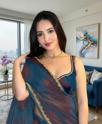 HouseOfCommon Embellished Bollywood Chiffon Saree(Blue)