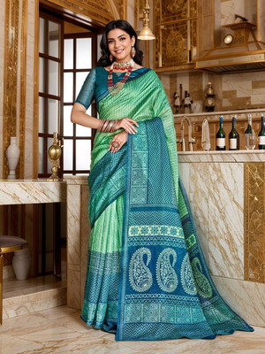 ANOUK Printed Bollywood Polyester Saree(Light Green)