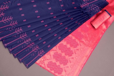 LITIRTHFAB Embellished, Woven Kanjivaram Jacquard, Pure Silk Saree(Dark Blue)