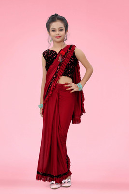 VRAJTEX FAB Embellished Bollywood Lycra Blend Saree(Red)