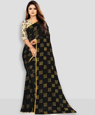 RHEY Printed Bollywood Chiffon Saree(Black)