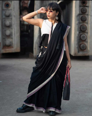 Sayak Creation Woven Tant Handloom Cotton Blend Saree(Black)