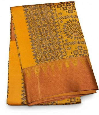 Arzoo kala textiles Temple Border, Self Design Banarasi Cotton Linen Saree(Pack of 2, Yellow, Gold)