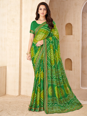 Anouk Rustic Embellished Bandhani Chiffon Saree(Green)