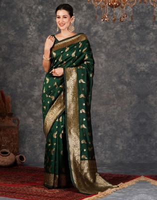 Divastri Woven, Embellished, Self Design Banarasi Silk Blend, Jacquard Saree(Dark Green, Gold)