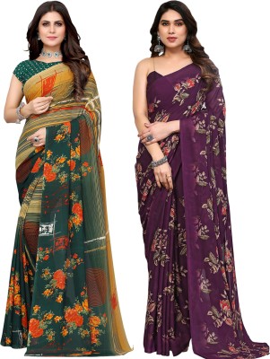 SIRIL Floral Print Bollywood Georgette Saree(Pack of 2, Multicolor)