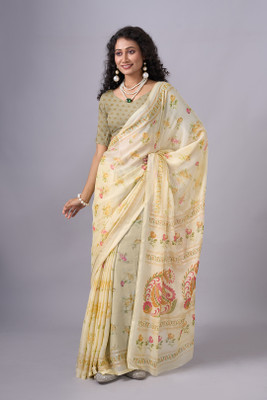 nirmal creation Printed Bollywood Chiffon Saree(Yellow)