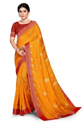 MAHALACMI FAB Printed, Floral Print Bollywood Cotton Jute, Chiffon Saree(Yellow)