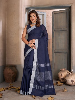 NEGRONI Self Design Daily Wear Linen Saree(Dark Blue)