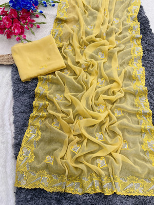 monoria Embroidered Patola Silk Blend Saree(Yellow)