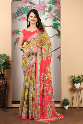 Handsel Printed Bollywood Jacquard, Silk Blend Saree(Yellow)