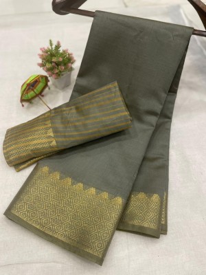 MAANVIT Woven Kanjivaram Cotton Silk, Pure Cotton Saree(Grey)