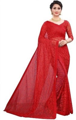 Saadhvi Self Design Bollywood Lycra Blend Saree(Red)