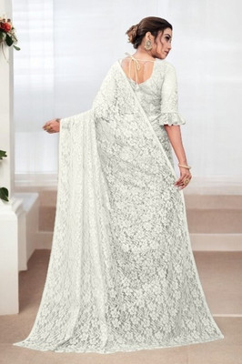 NEXA Self Design Bollywood Net Saree(White)