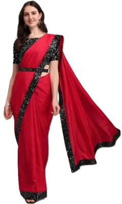 Treshpino Enterprise Embellished Bollywood Silk Blend Saree(Red)