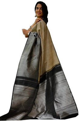 DANEV FASHION Digital Print Banarasi Silk Blend Saree(Black)