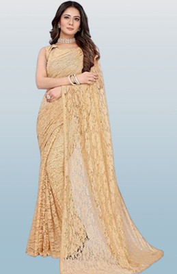 Paanthcreation Printed Bollywood Net Saree(Cream)