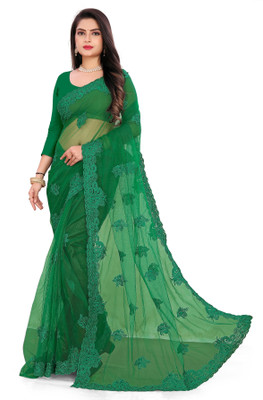 DEVKISONDESIGNER Self Design Bollywood Net Saree(Green)